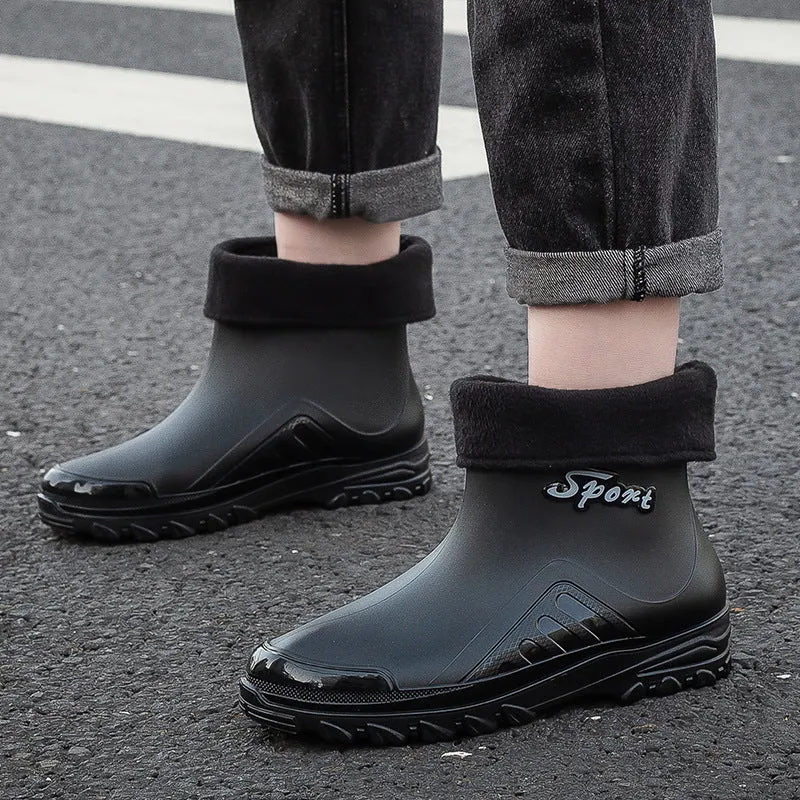 2024 New Fashion Trendy Men's Rain Boots Wear-Resistant Removable Warm Outer Wear