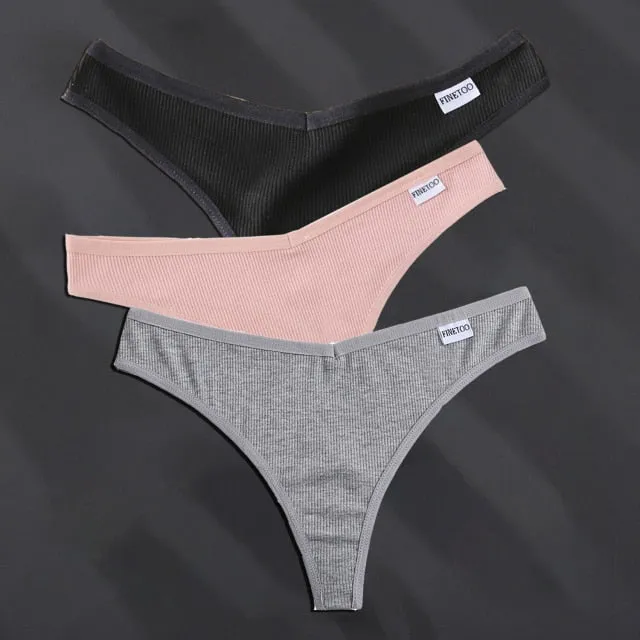 3PCS/Set G-string Panties Cotton Women's Underwear Sexy Panties Female Underpants Thong Solid Color Pantys Lingerie M-XL Design