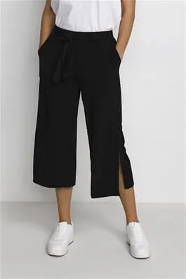 BLACK BELTED WIDE LEG CROP PANT