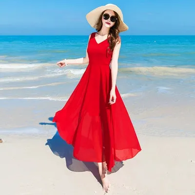 Bohemia Long Dress Beach Skirt Women's Summer 2024 New Arrival Seaside Vacation Skirt Swing Slim Looking Chiffon Dress