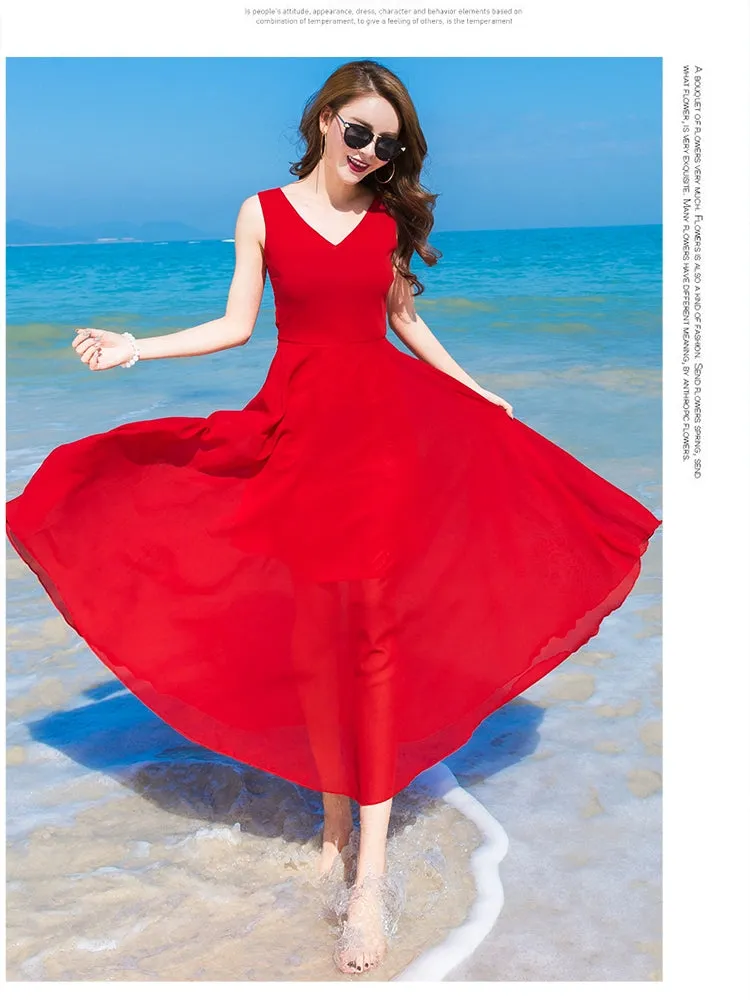 Bohemia Long Dress Beach Skirt Women's Summer 2024 New Arrival Seaside Vacation Skirt Swing Slim Looking Chiffon Dress