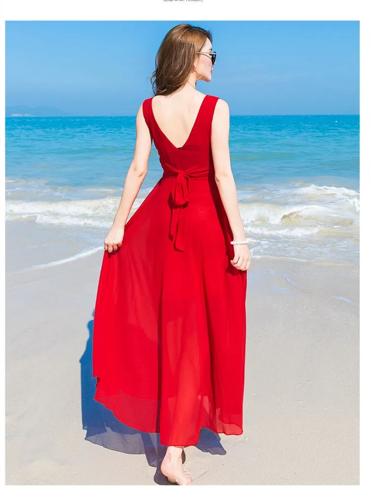 Bohemia Long Dress Beach Skirt Women's Summer 2024 New Arrival Seaside Vacation Skirt Swing Slim Looking Chiffon Dress