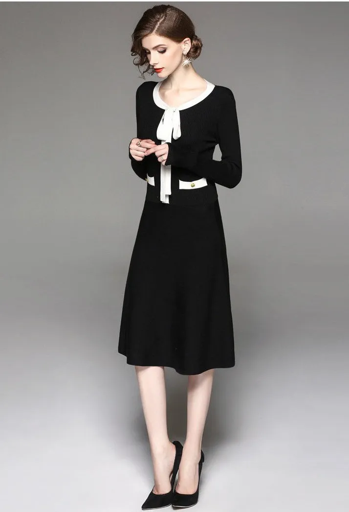 Bow Tie Black Sweater Dress