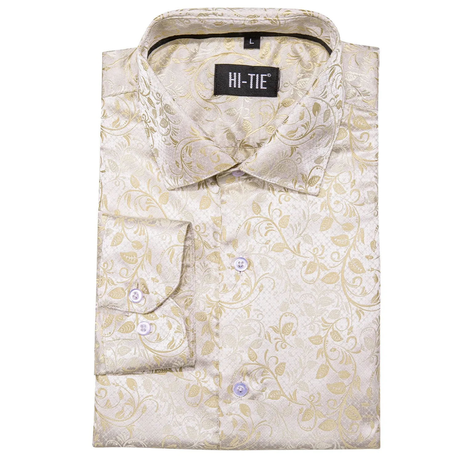 Champagne Gold Flower Silk Men's Shirt