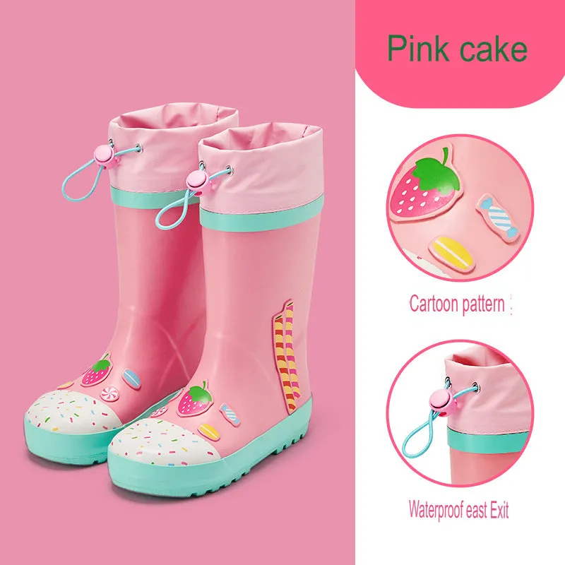 Children's Rubber Rain Boots Cute Cartoon Student Rain Boots Baby Waterproof Water Shoes