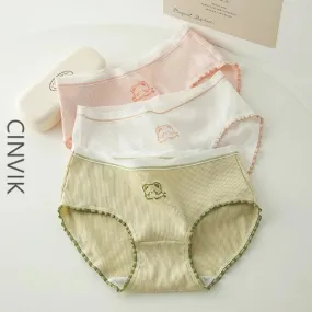 Cinvik Cotton Panties Women's Underwear Lovely Girl's Briefs  Medium Waist Soft Comfort Underpants Female Lingerie for Woman