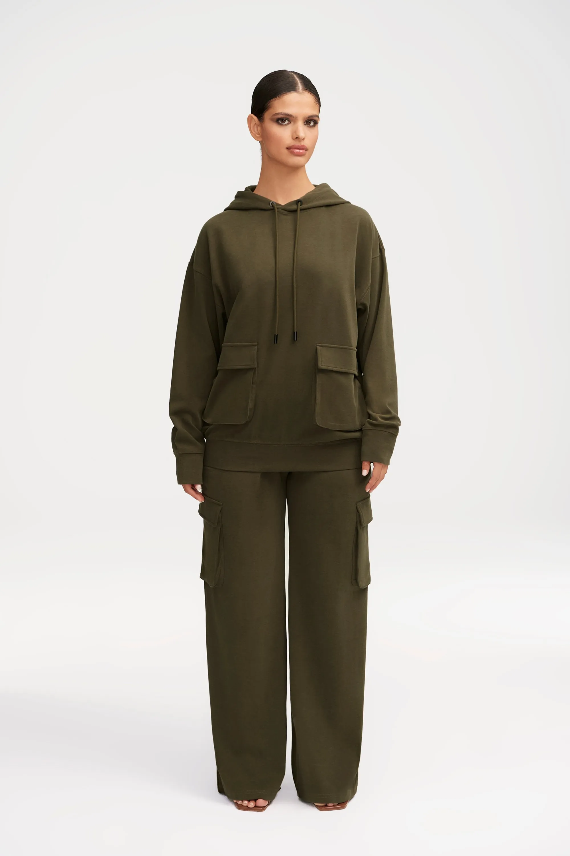 Demi Wide Leg Cargo Pocket Pants - Khaki Green