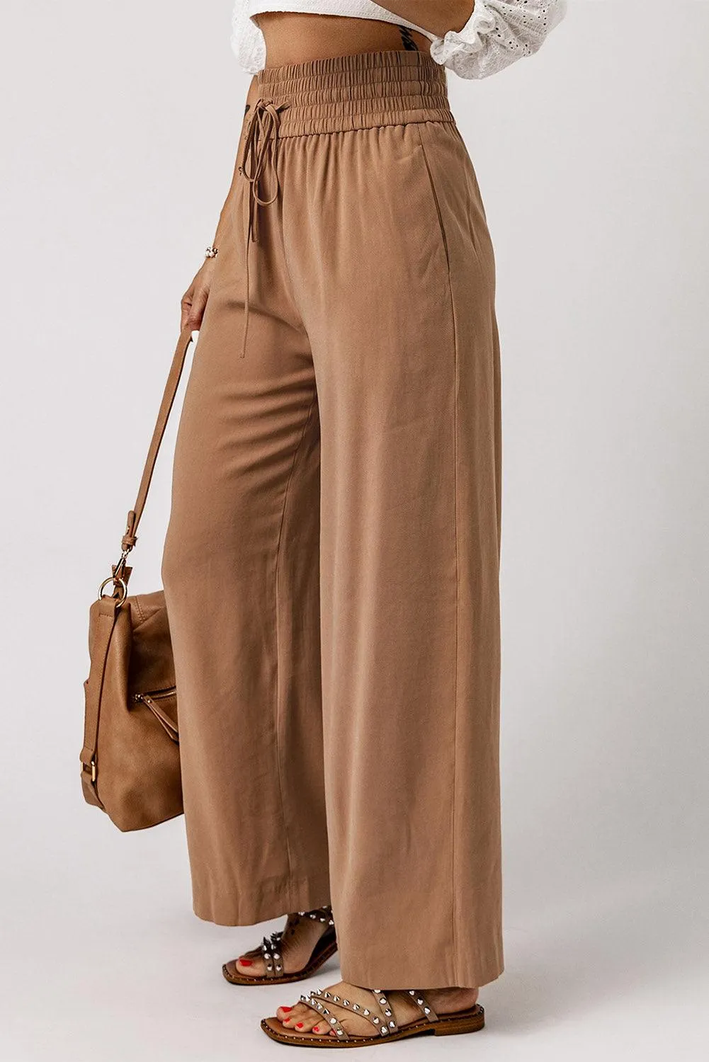 Drawstring Wide Leg  Pants with Elastic Waist for Work Casual for Women