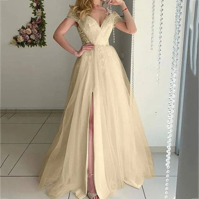 DressBetty - Fashion Elegant Short Sleeve Sweep Train Side Slit Bridal Gown