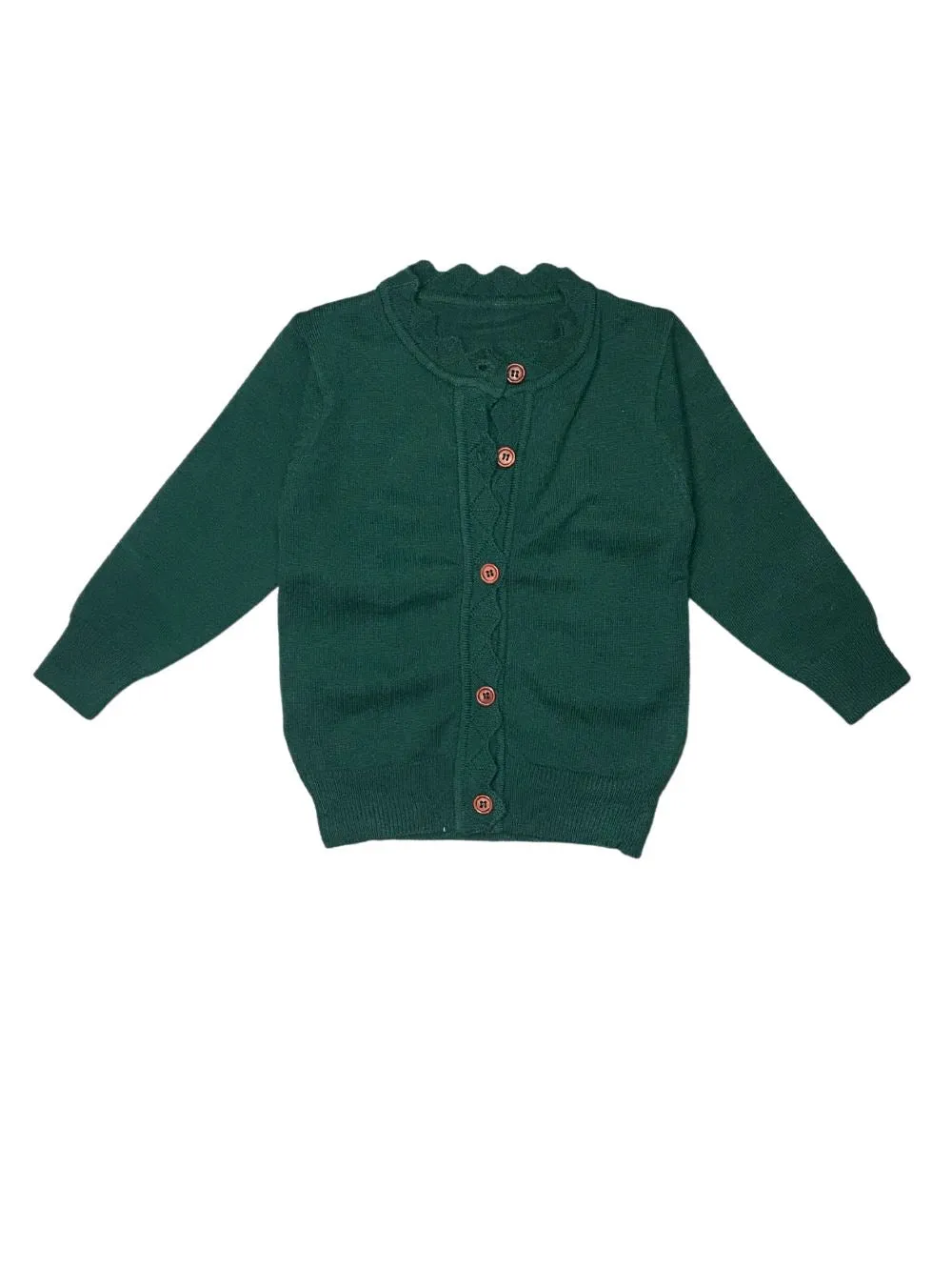 Emerald Green Ruffle Button Up Girls Cardigan Sweater