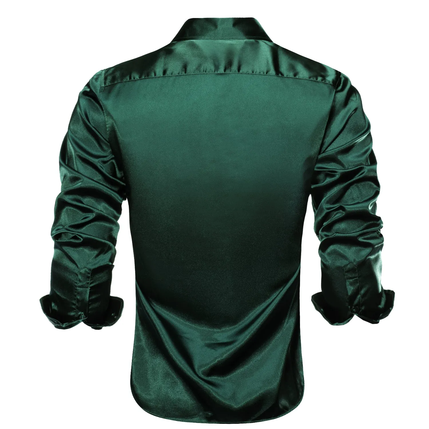 Emerald Green Solid Satin Men's Long Sleeve Dress Shirt