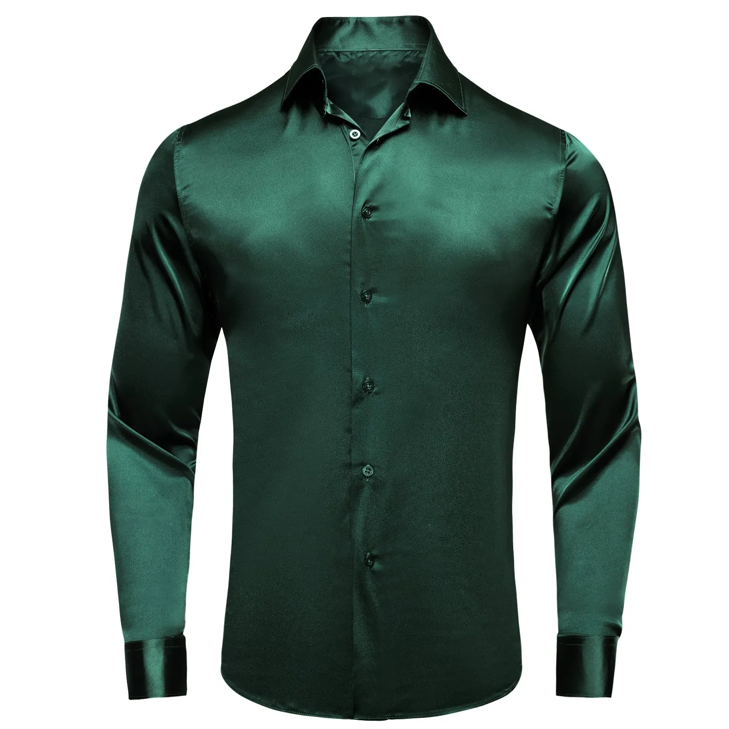 Emerald Green Solid Satin Men's Long Sleeve Dress Shirt