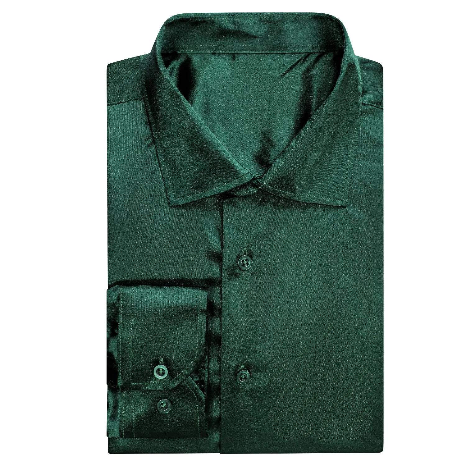 Emerald Green Solid Satin Men's Long Sleeve Dress Shirt