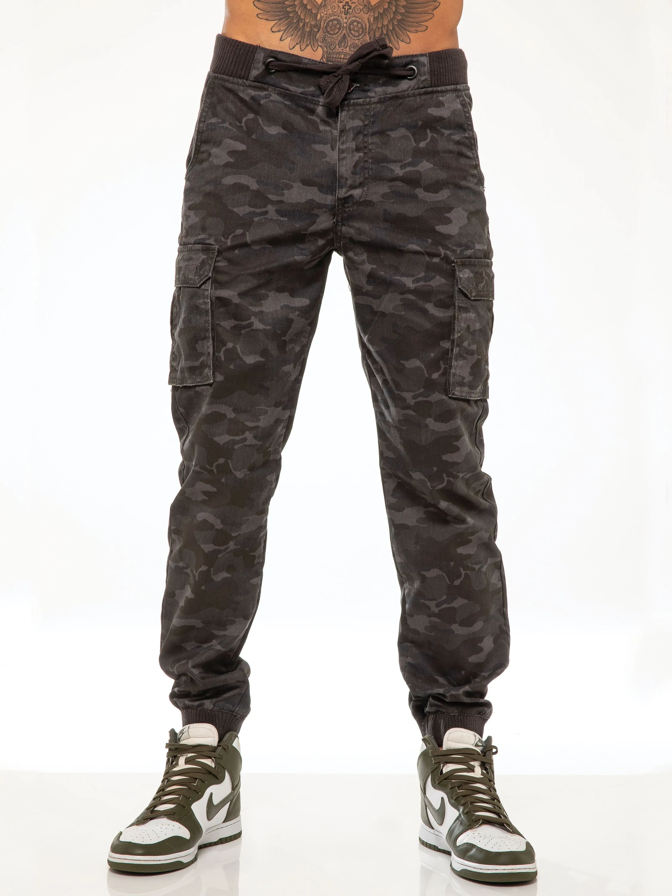 ENZO Mens Military Combat Cuffed Camouflage Jeans