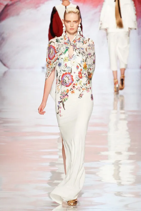 Etro - As seen on the Runway 2013 Spring/Summer Collection - Long White Floral Dress - IT 40