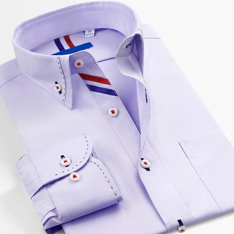 Fashion Trend Spliced Business Long Sleeved White Men's Shirt