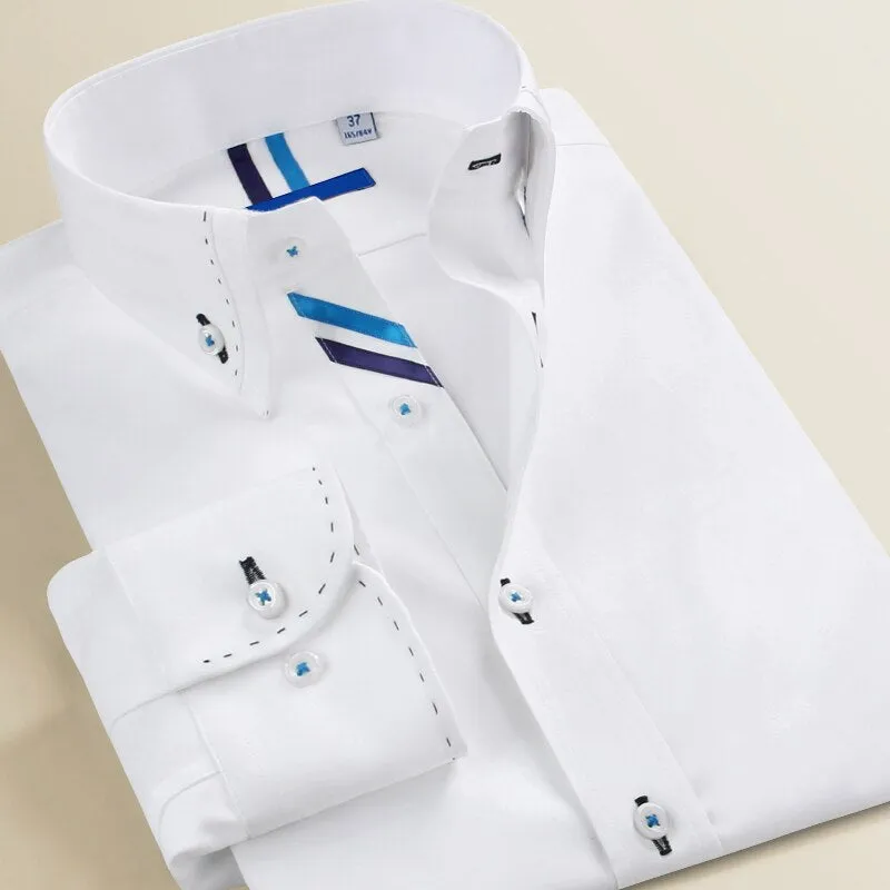 Fashion Trend Spliced Business Long Sleeved White Men's Shirt