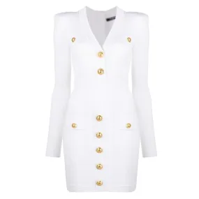 Gold Decorative Buttons Long Sleeve Mini Sweater Dress