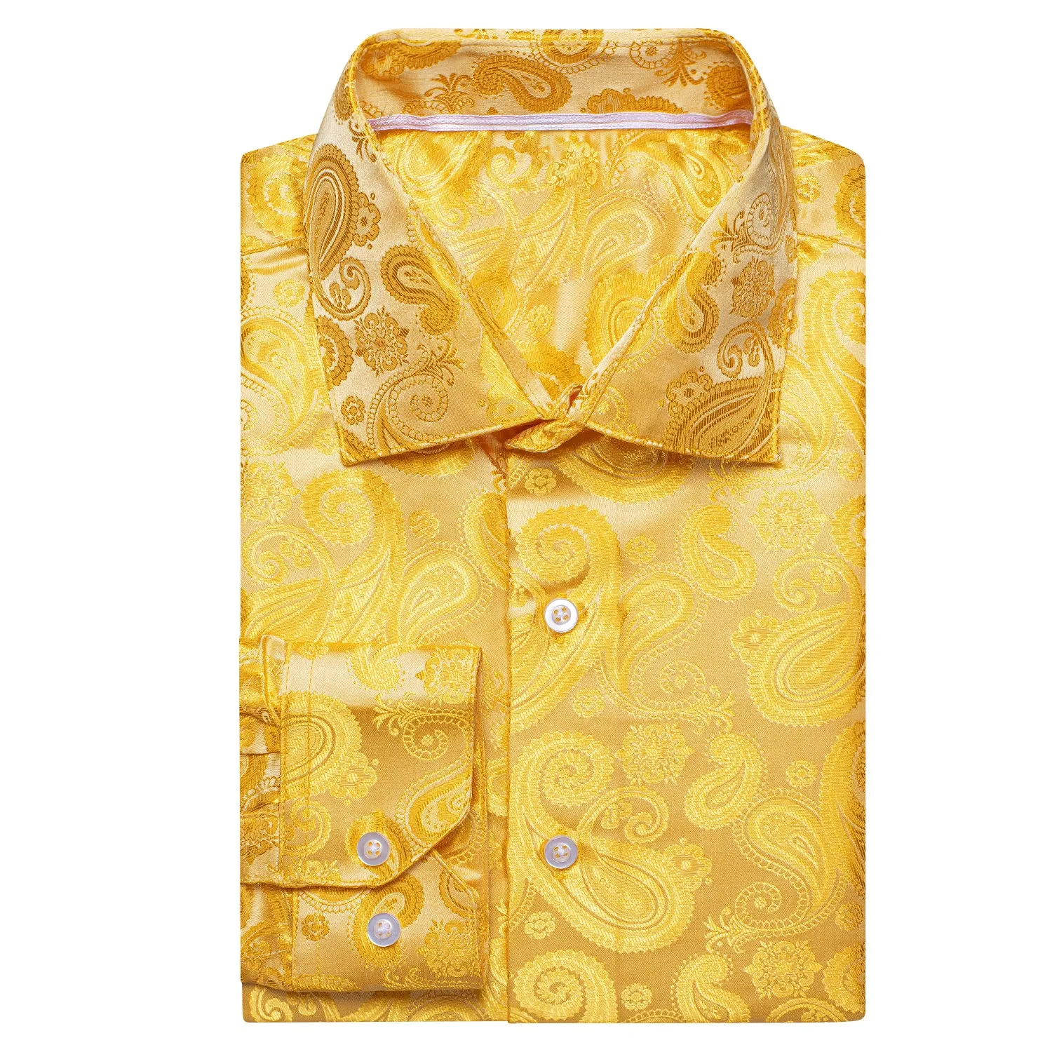 Golden Silver Paisley Silk Men's Long Sleeve Shirt