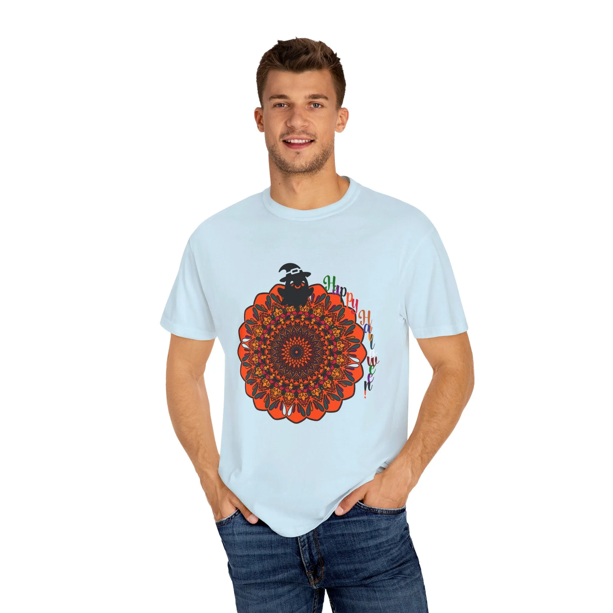 Handmade Mandala Design Halloween T-shirt - Unisex Garment-Dyed Tee