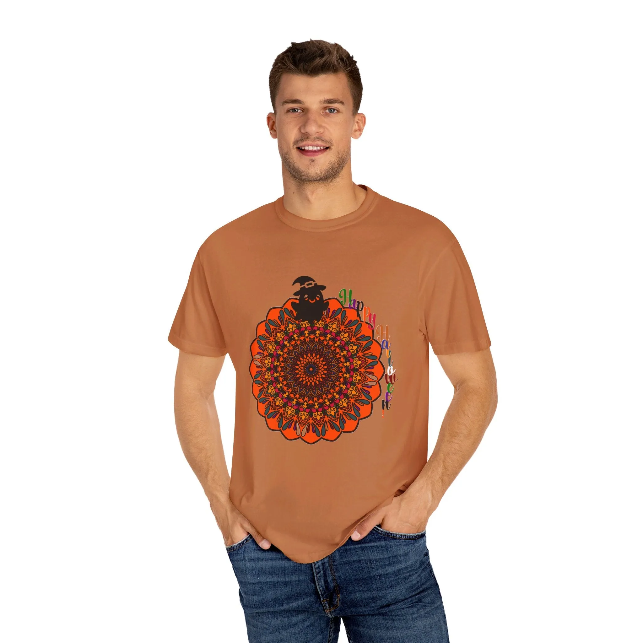 Handmade Mandala Design Halloween T-shirt - Unisex Garment-Dyed Tee