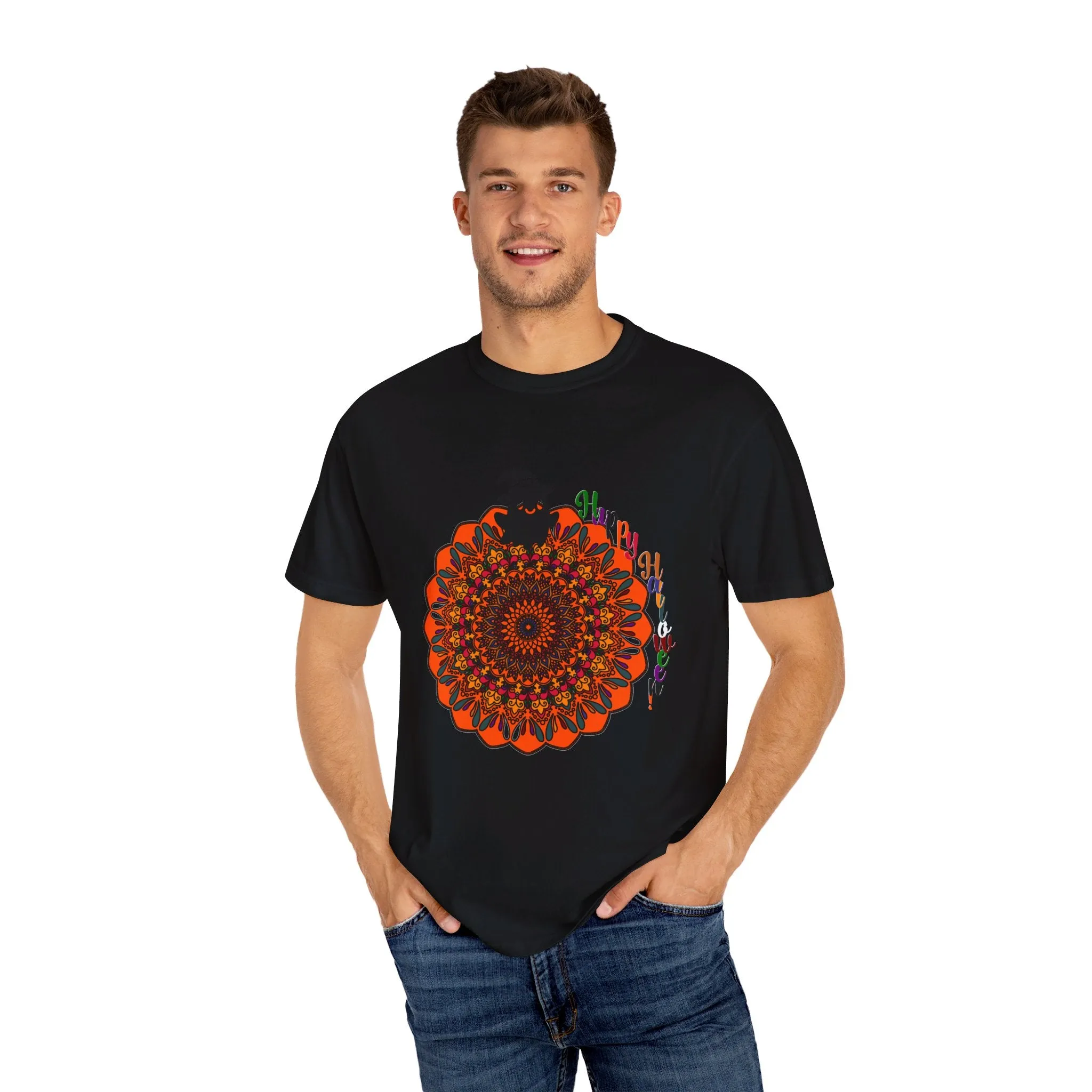 Handmade Mandala Design Halloween T-shirt - Unisex Garment-Dyed Tee