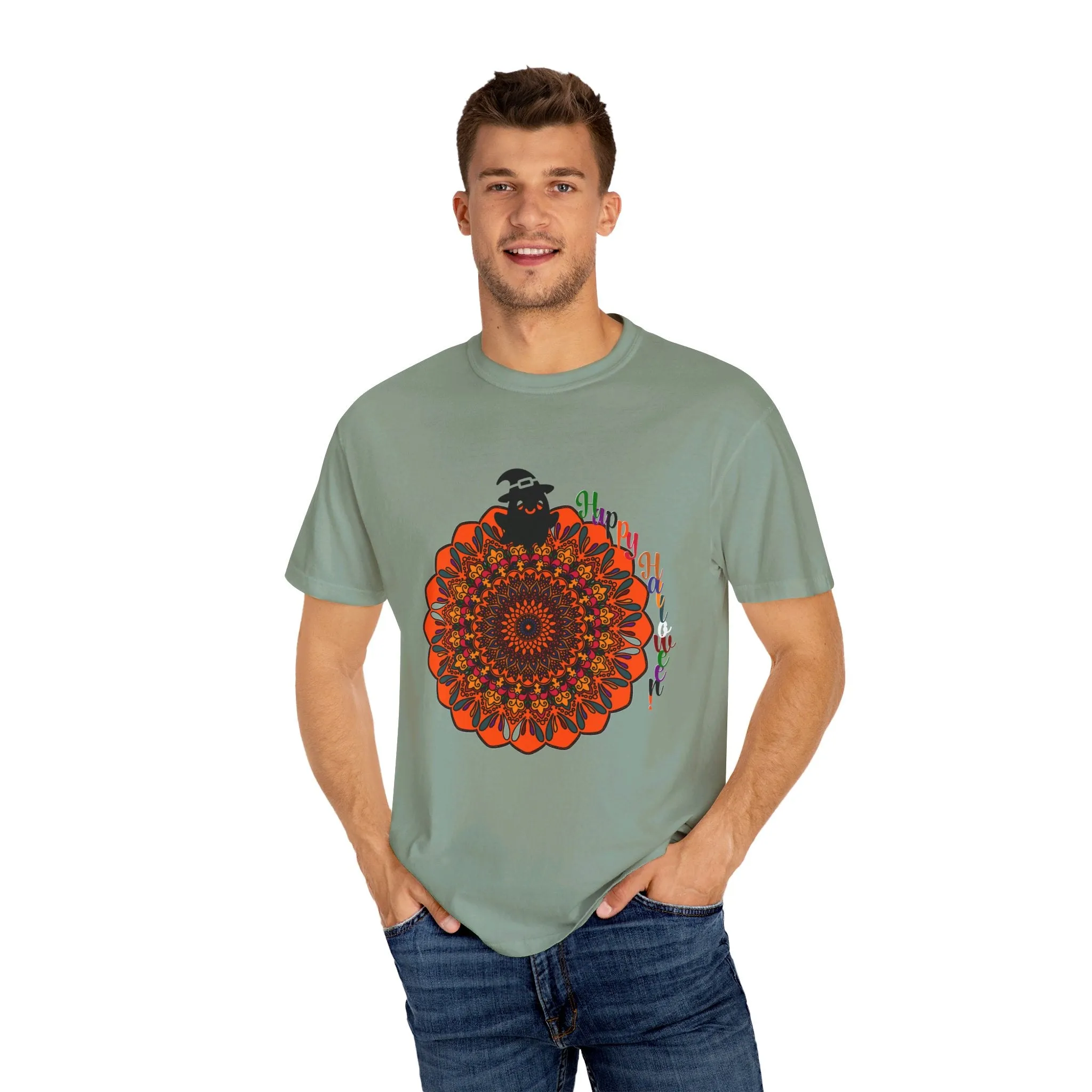 Handmade Mandala Design Halloween T-shirt - Unisex Garment-Dyed Tee