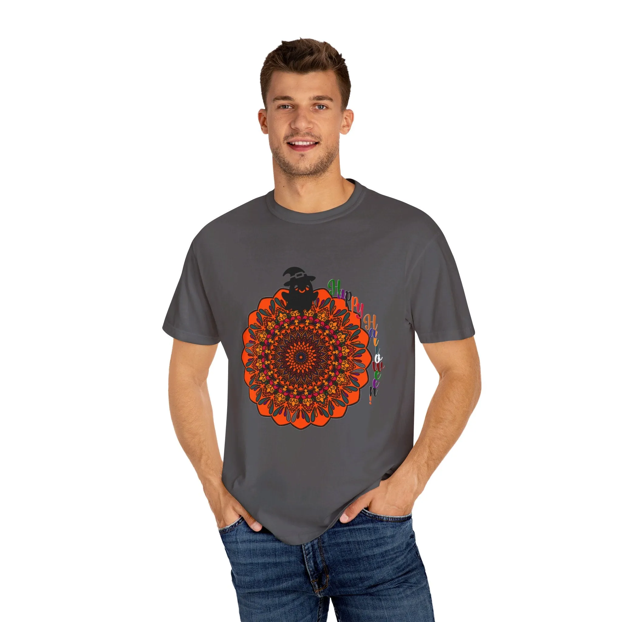 Handmade Mandala Design Halloween T-shirt - Unisex Garment-Dyed Tee