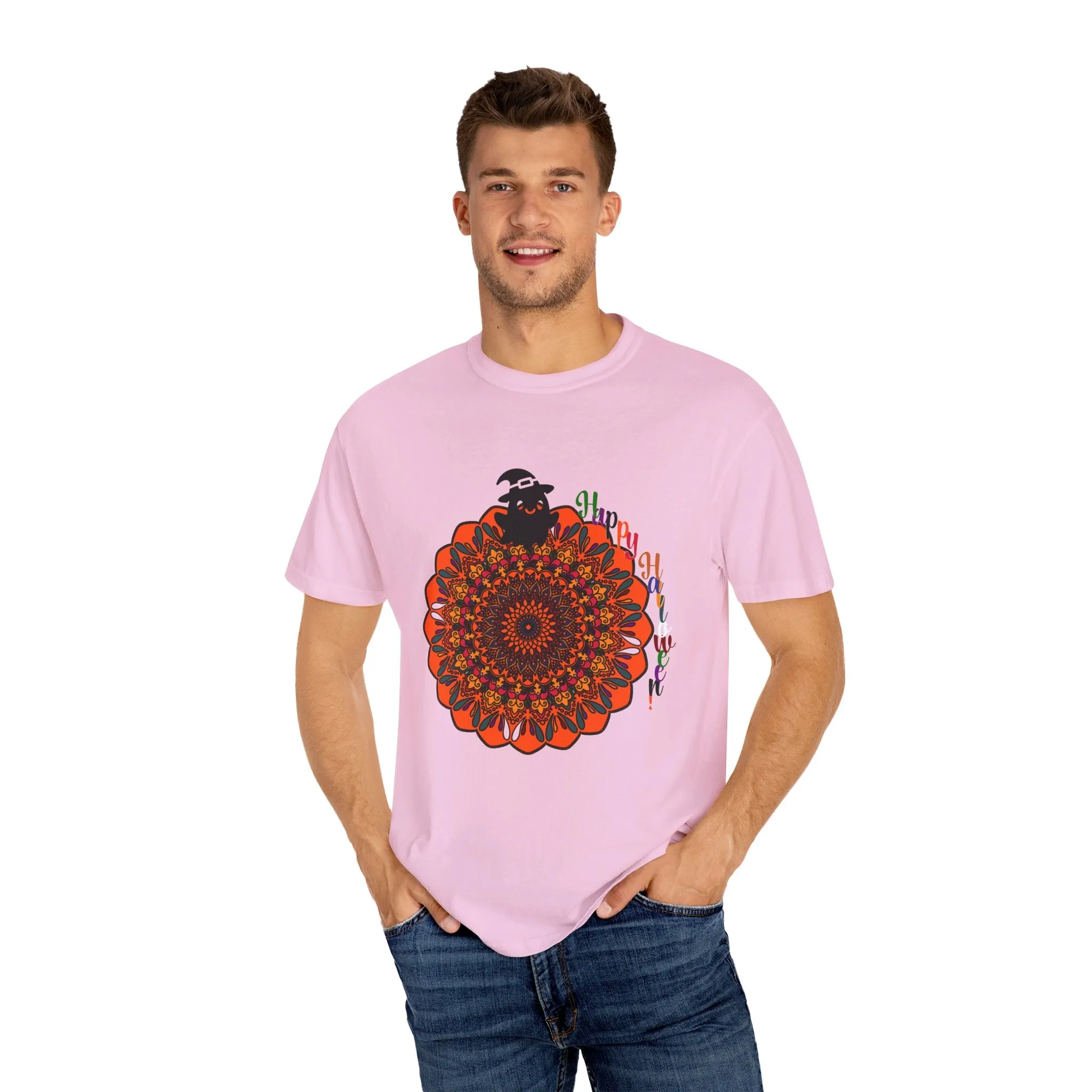 Handmade Mandala Design Halloween T-shirt - Unisex Garment-Dyed Tee