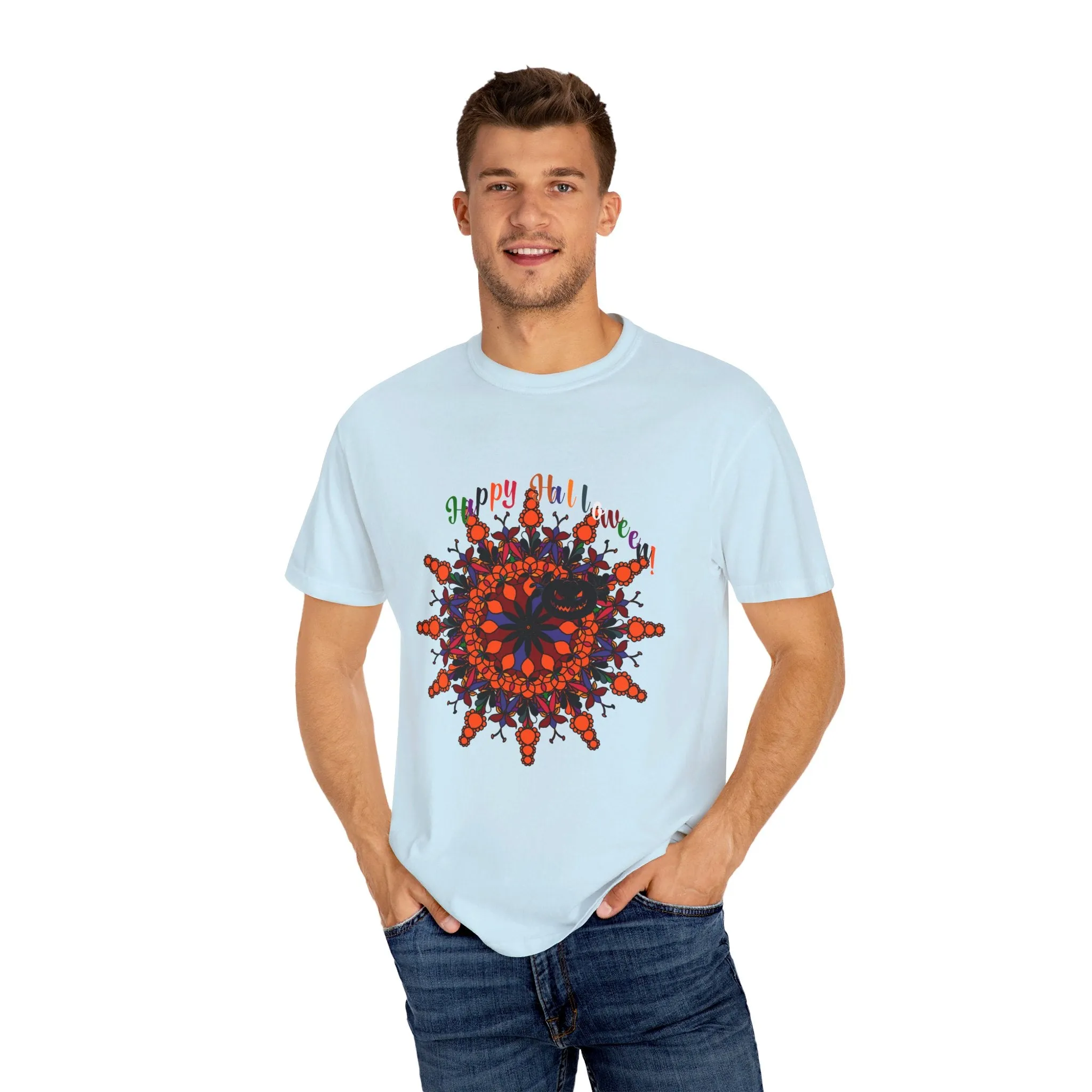 Handmade Pumpkin Mandala Tee - Unisex Mandala Design