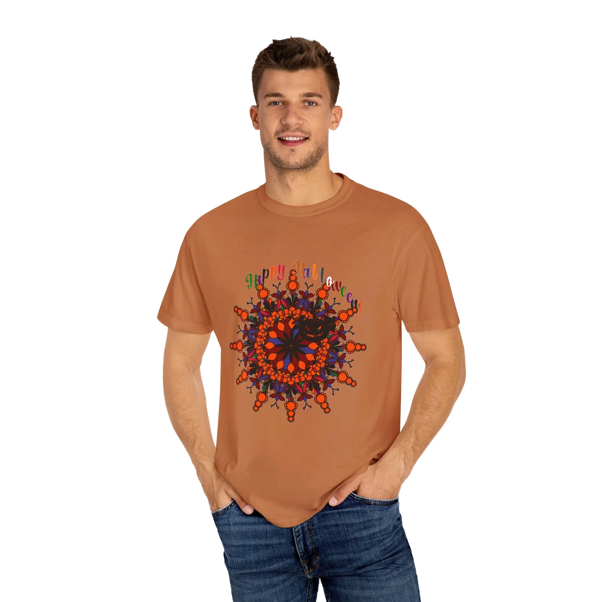 Handmade Pumpkin Mandala Tee - Unisex Mandala Design