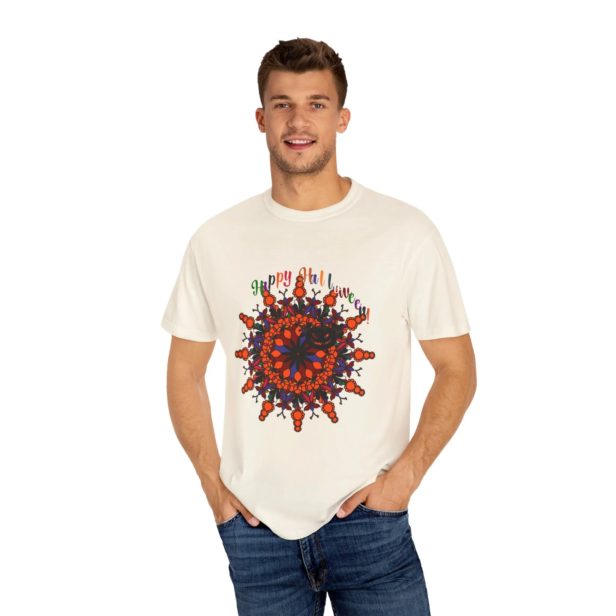 Handmade Pumpkin Mandala Tee - Unisex Mandala Design