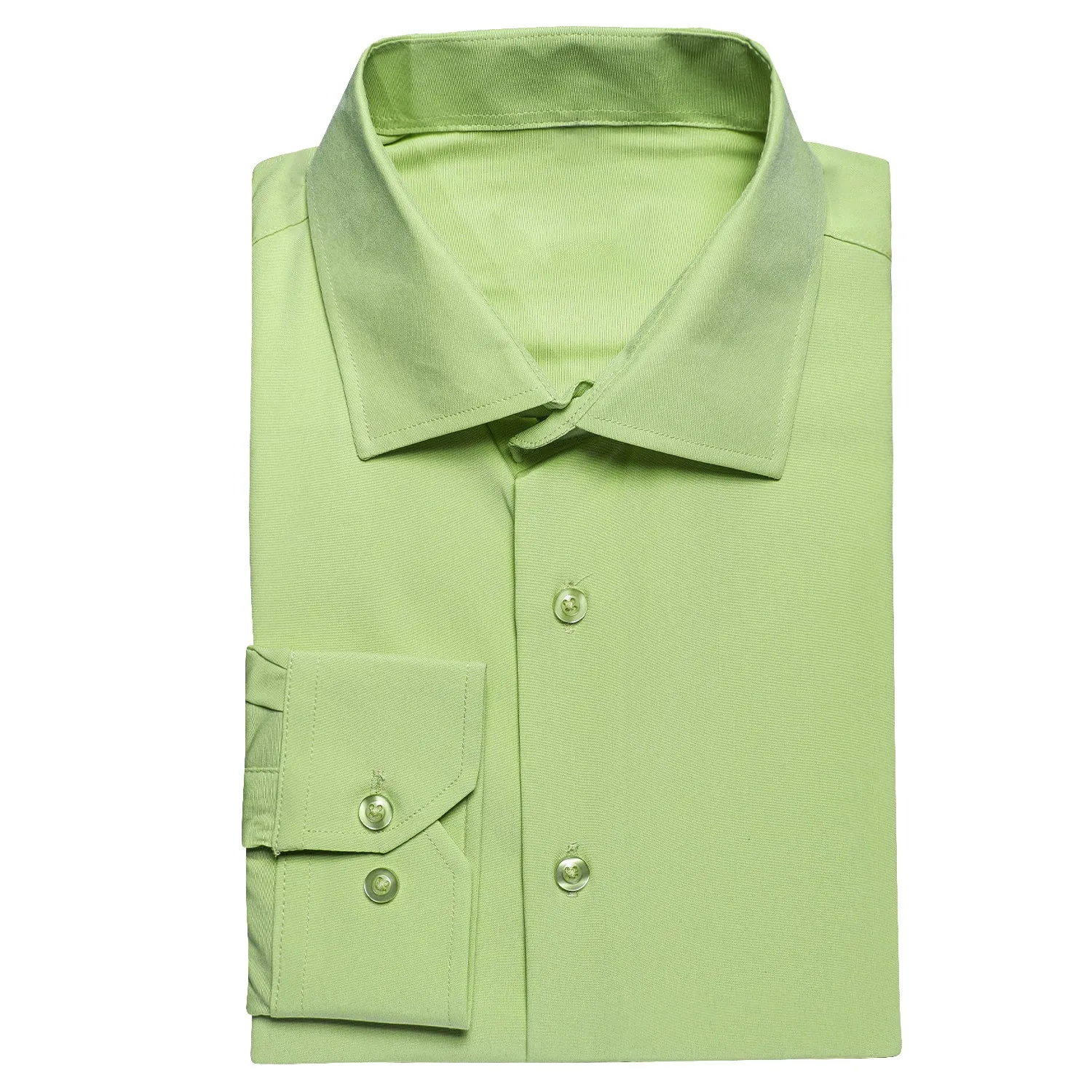 Hi-Tie Apple Green Dress Shirt Solid Stretch Men's Long Sleeve Shirt