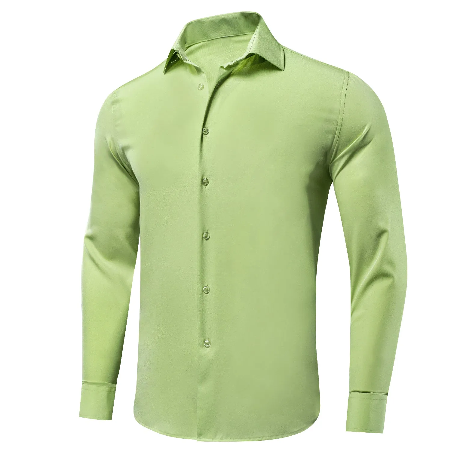 Hi-Tie Apple Green Dress Shirt Solid Stretch Men's Long Sleeve Shirt