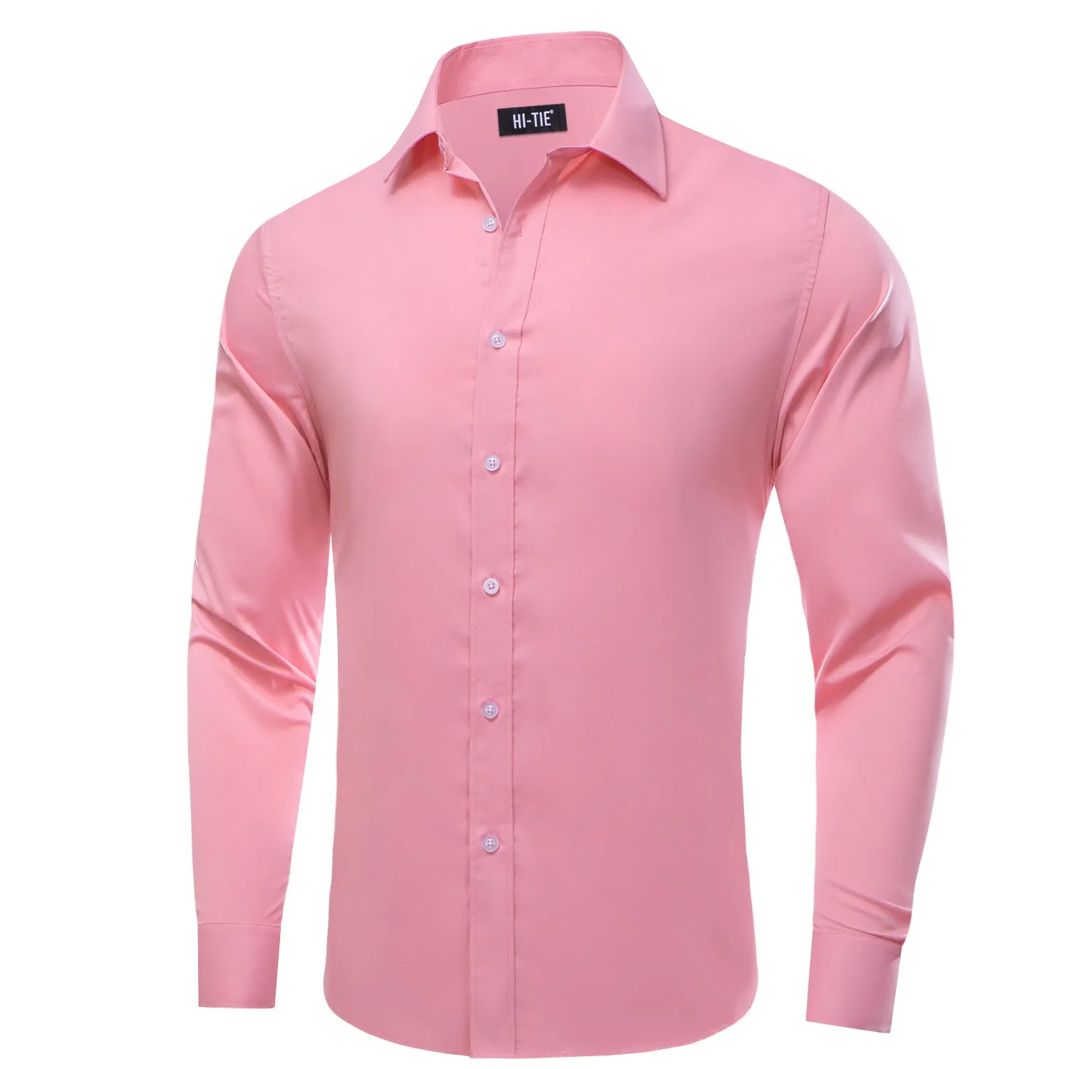 Hi-Tie Long Sleeve Shirt Pink Solid Mens Dress Shirt