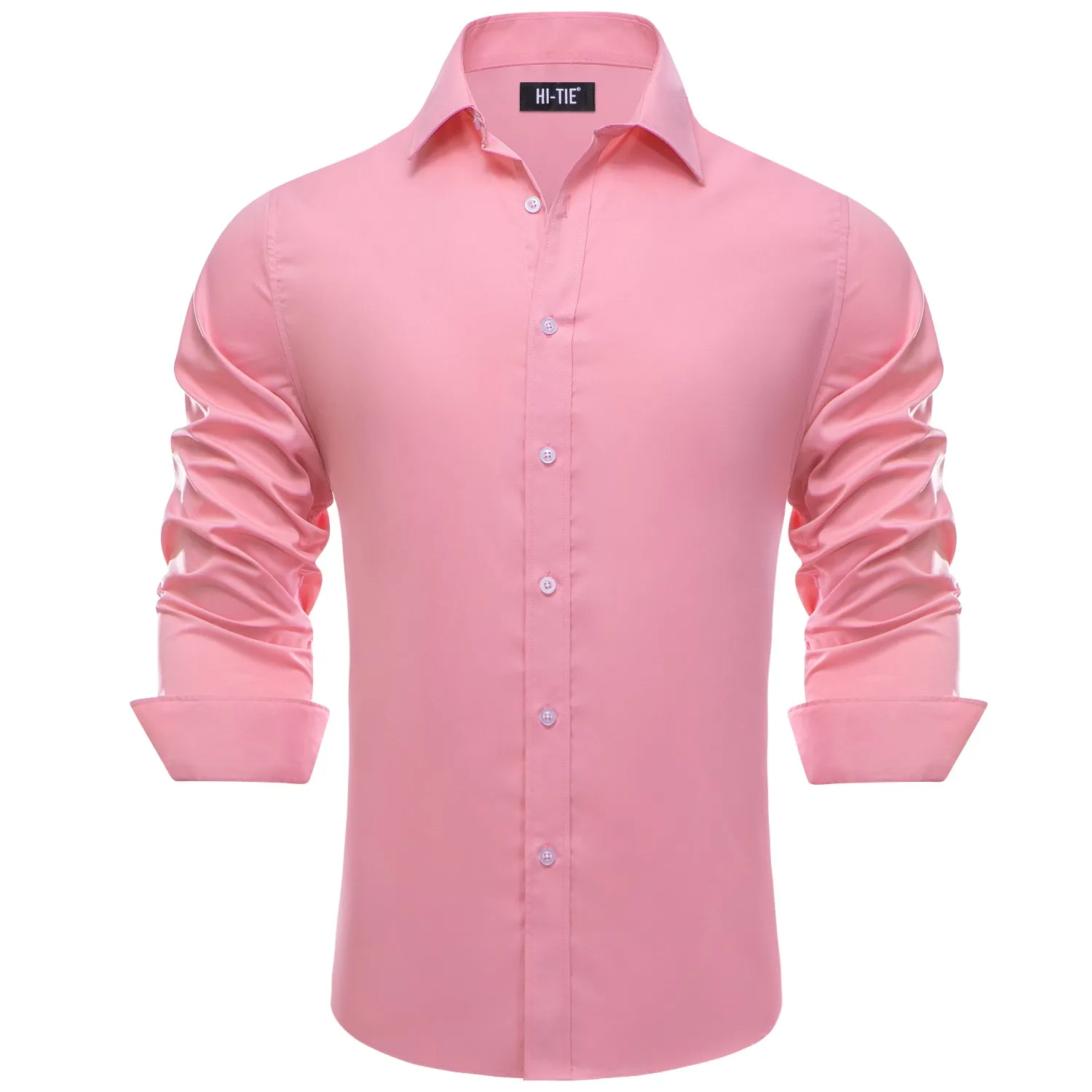 Hi-Tie Long Sleeve Shirt Pink Solid Mens Dress Shirt