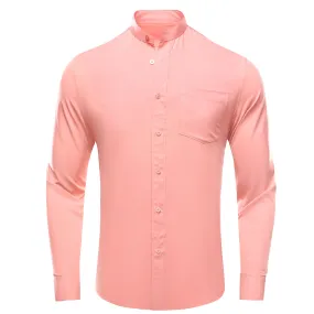 Hi-Tie Mens Wedding Top Coral Pink Solid Men's Long Sleeve Dress Shirt