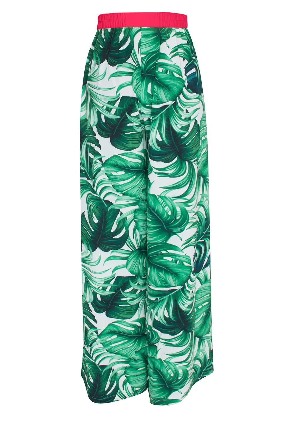 Jungle - Monstera White / Green Pants (Neon Coral)