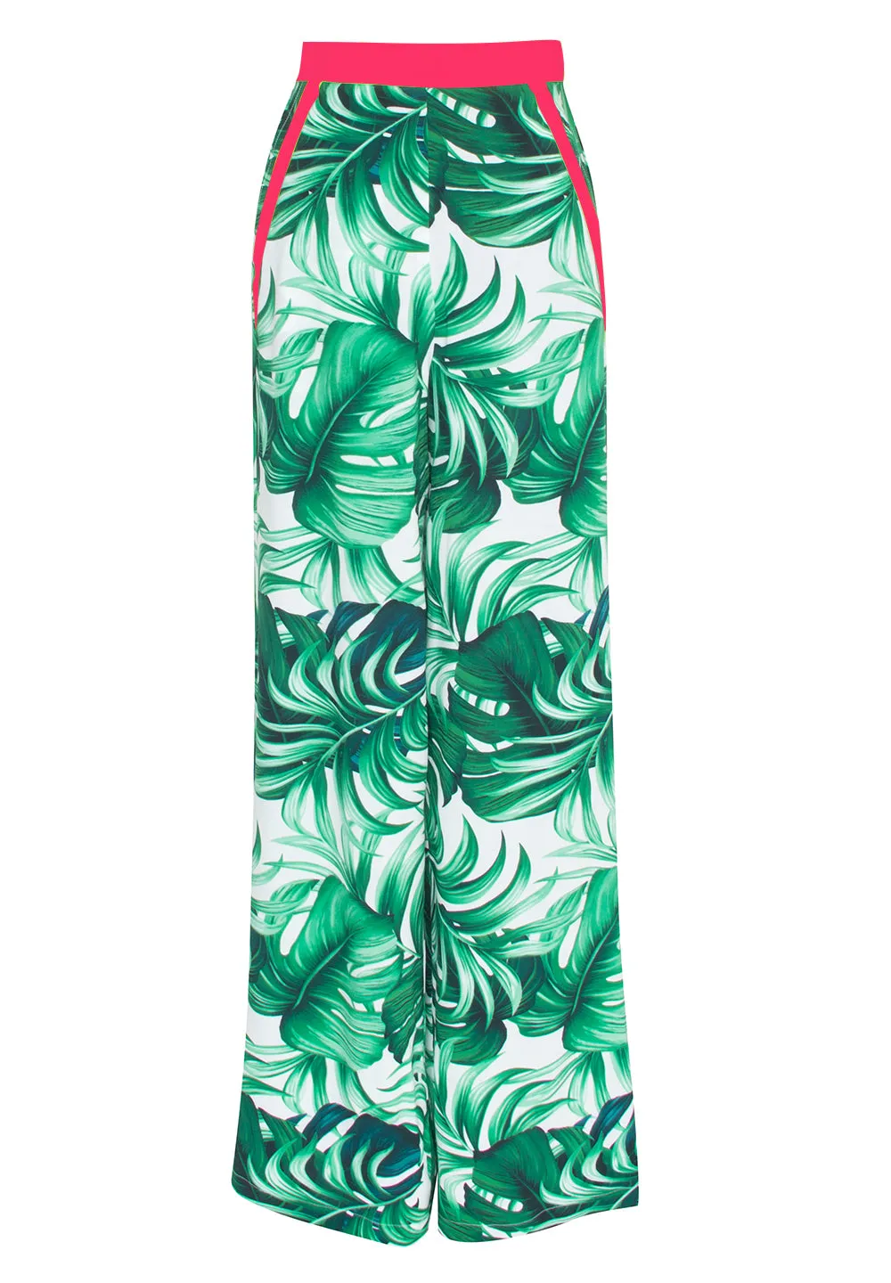 Jungle - Monstera White / Green Pants (Neon Coral)