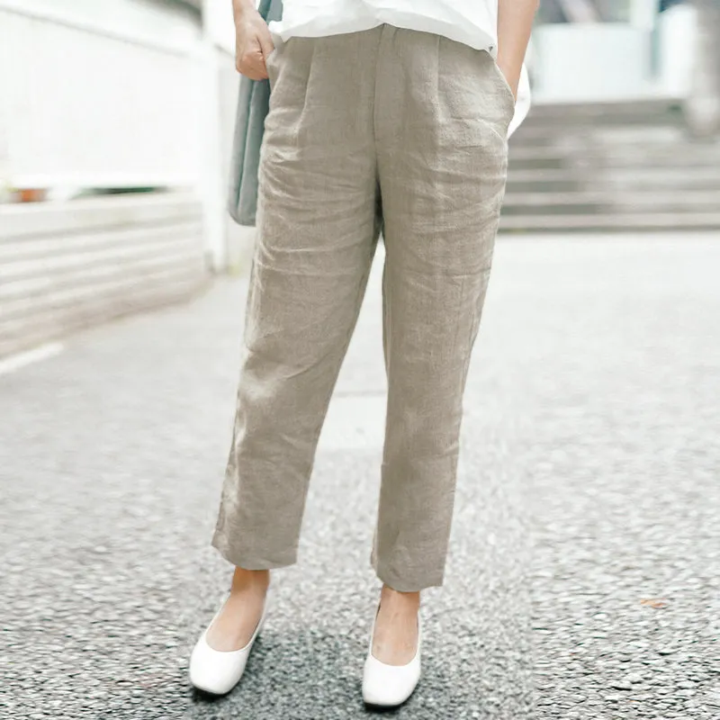 Linen Summer Autumn Women Casual Pants with Pockets SJ97206