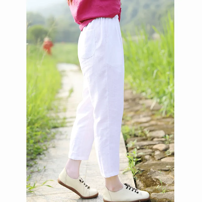 Linen Summer Autumn Women Casual Pants with Pockets SMM97223