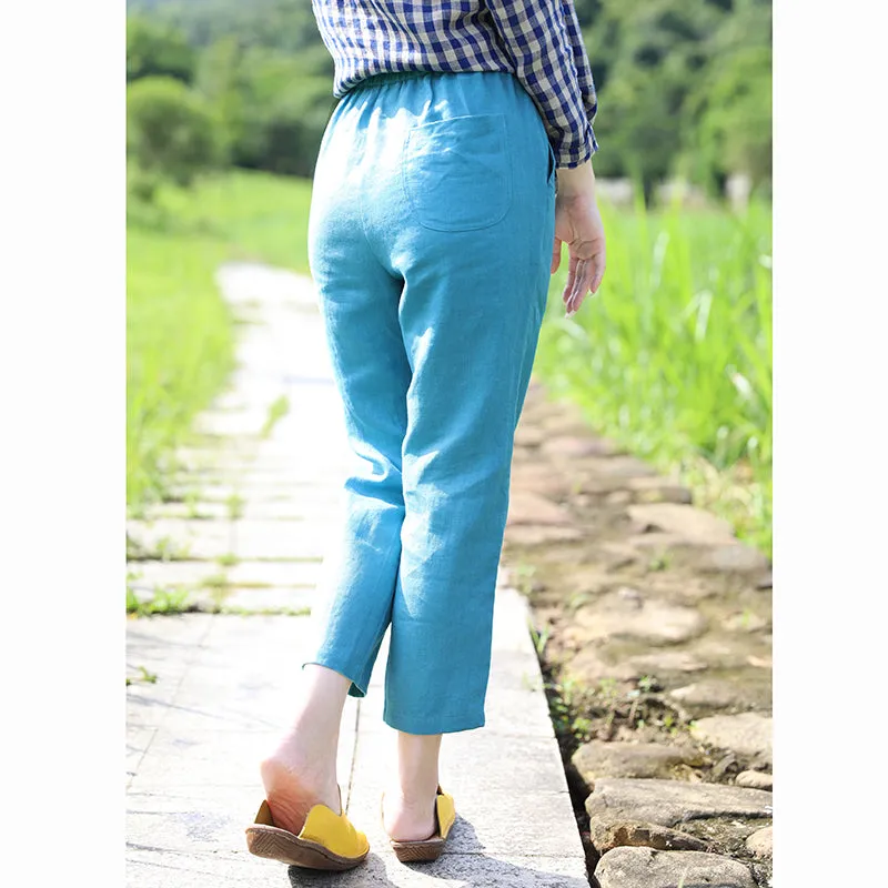 Linen Summer Autumn Women Casual Pants with Pockets SMM97224