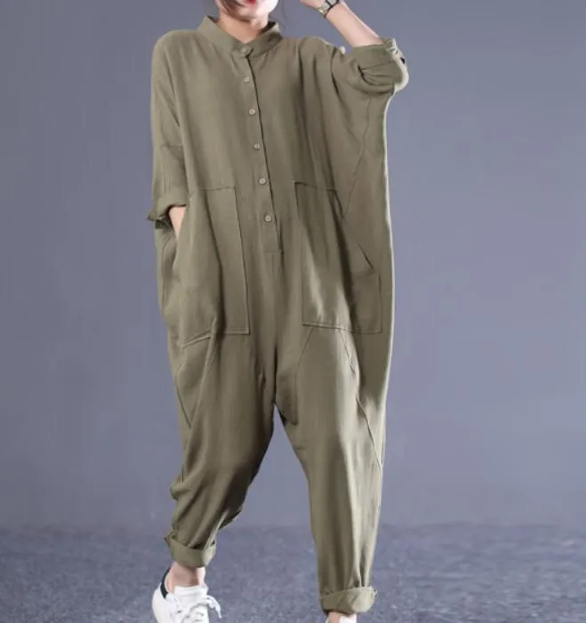 Loose Linen Women Casual Jumpsuits With Pockets PZ97251