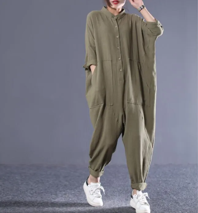 Loose Linen Women Casual Jumpsuits With Pockets PZ97251