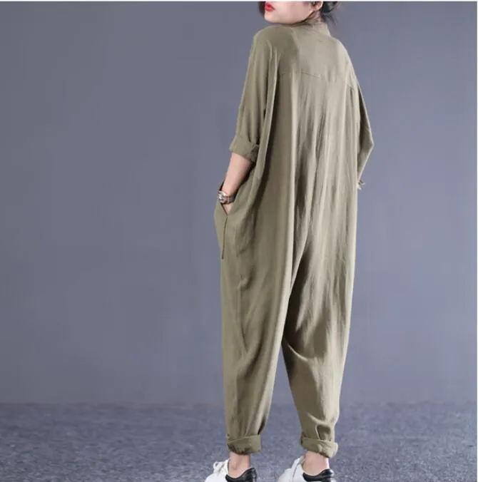 Loose Linen Women Casual Jumpsuits With Pockets PZ97251