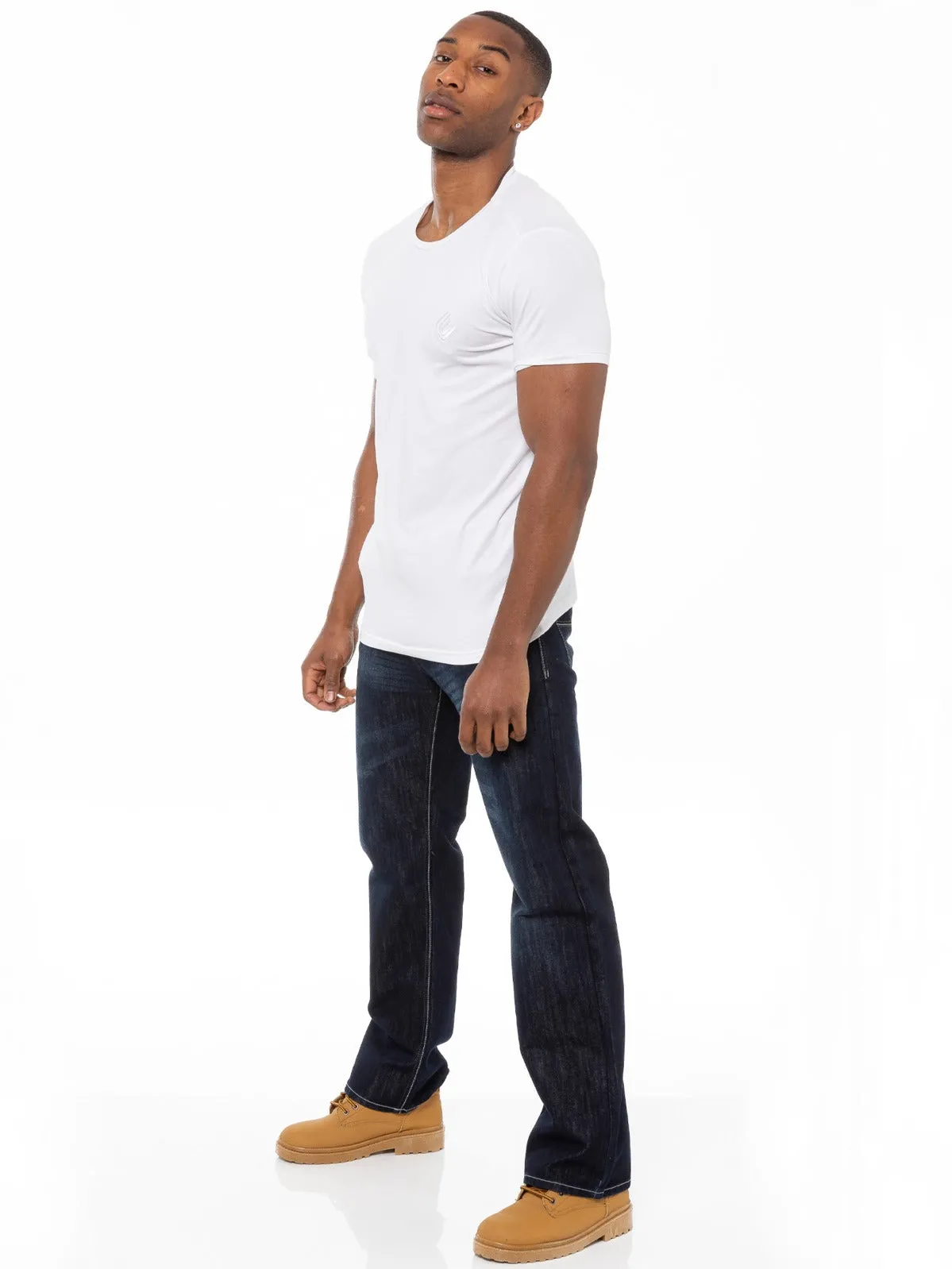 Mens Dark Blue Jeans with Belt EZ14 | Enzo Designer Menswear