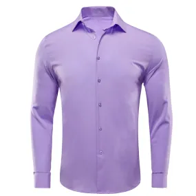 Men's Mauve Solid Formal Silk Long Sleeve Shirt for Wedding and Business