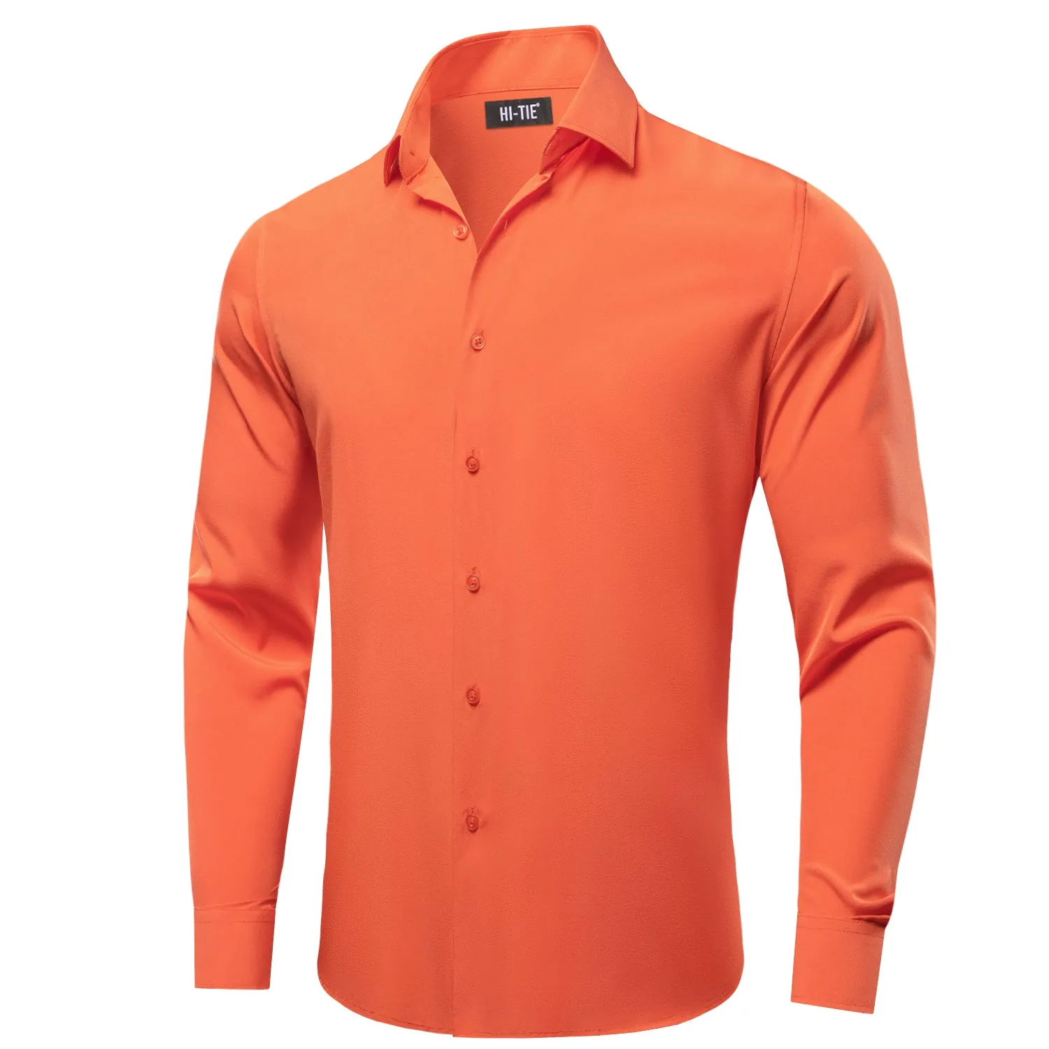 Orange Solid Four-way Stretch Fabric Men's Long Sleeve Shirt