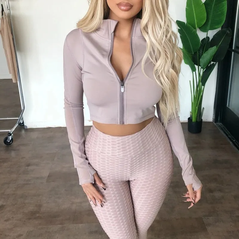 Two Piece Zipper Top and Skinny Pants Sport Tracksuit