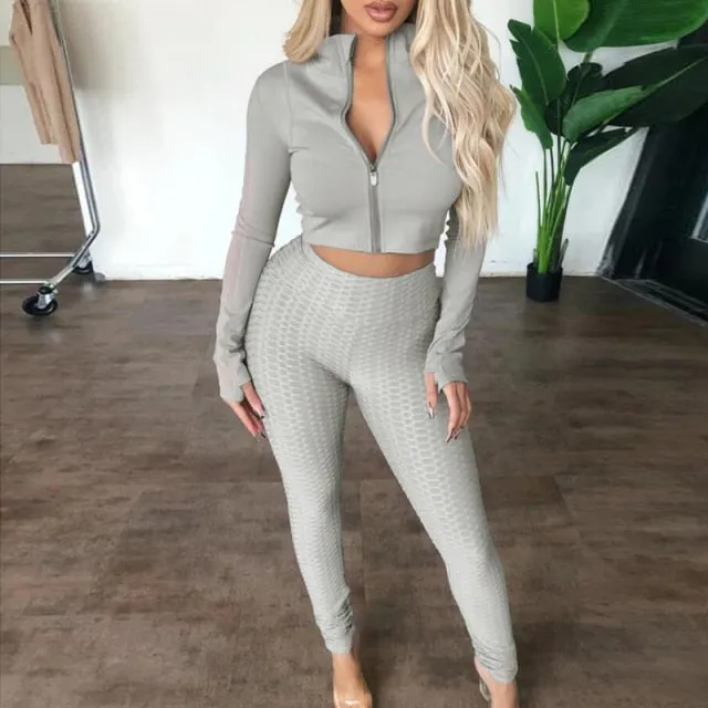 Two Piece Zipper Top and Skinny Pants Sport Tracksuit